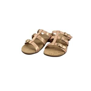 Vionic Misa Rose Gold Metallic Leather Strappy Slide Sandals Size 8